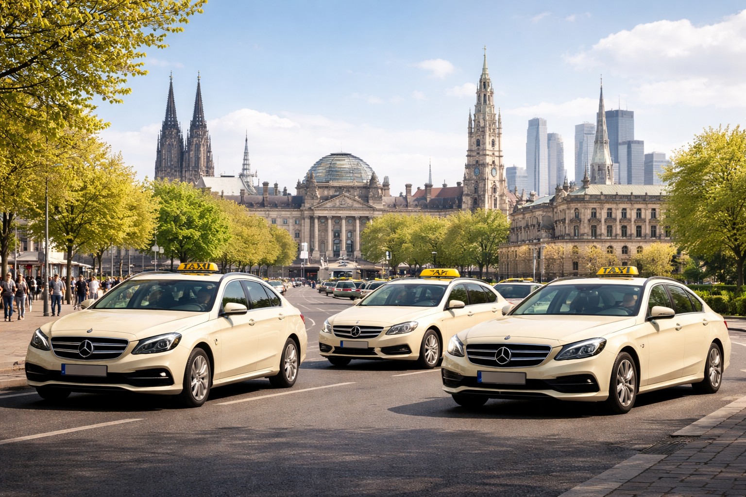 Taxi unterwegs im Stadtverkehr als Key Visual fuer Taxi Deutschland