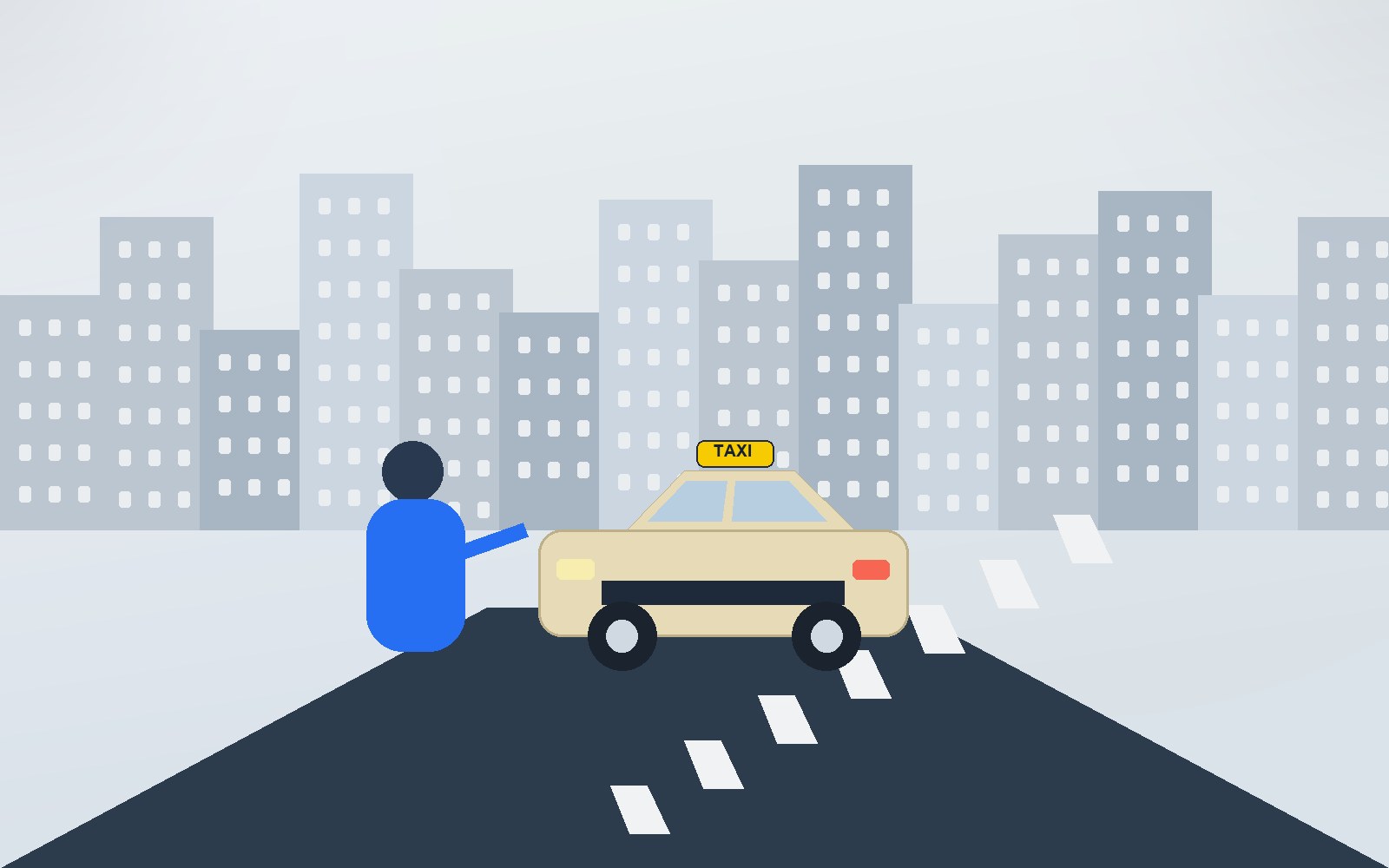 Fiktiver Fahrgast steigt in ein Taxi ein